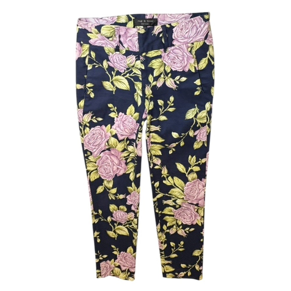 Rag & Bone‎ Women's Pants Chino Size 0 Floral Rose Straight Leg Blue Purple 28"